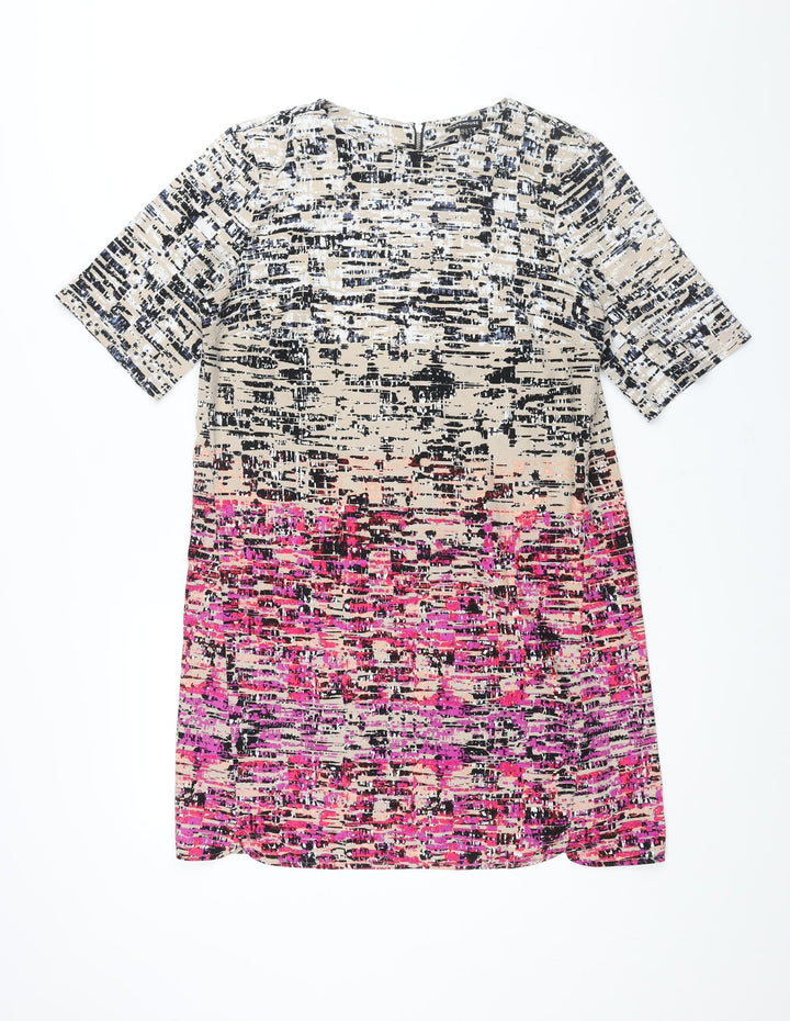Warehouse Womens Multicoloured Geometric Polyester Shift Size 12 Round Neck Zip