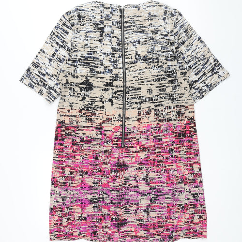 Warehouse Womens Multicoloured Geometric Polyester Shift Size 12 Round Neck Zip