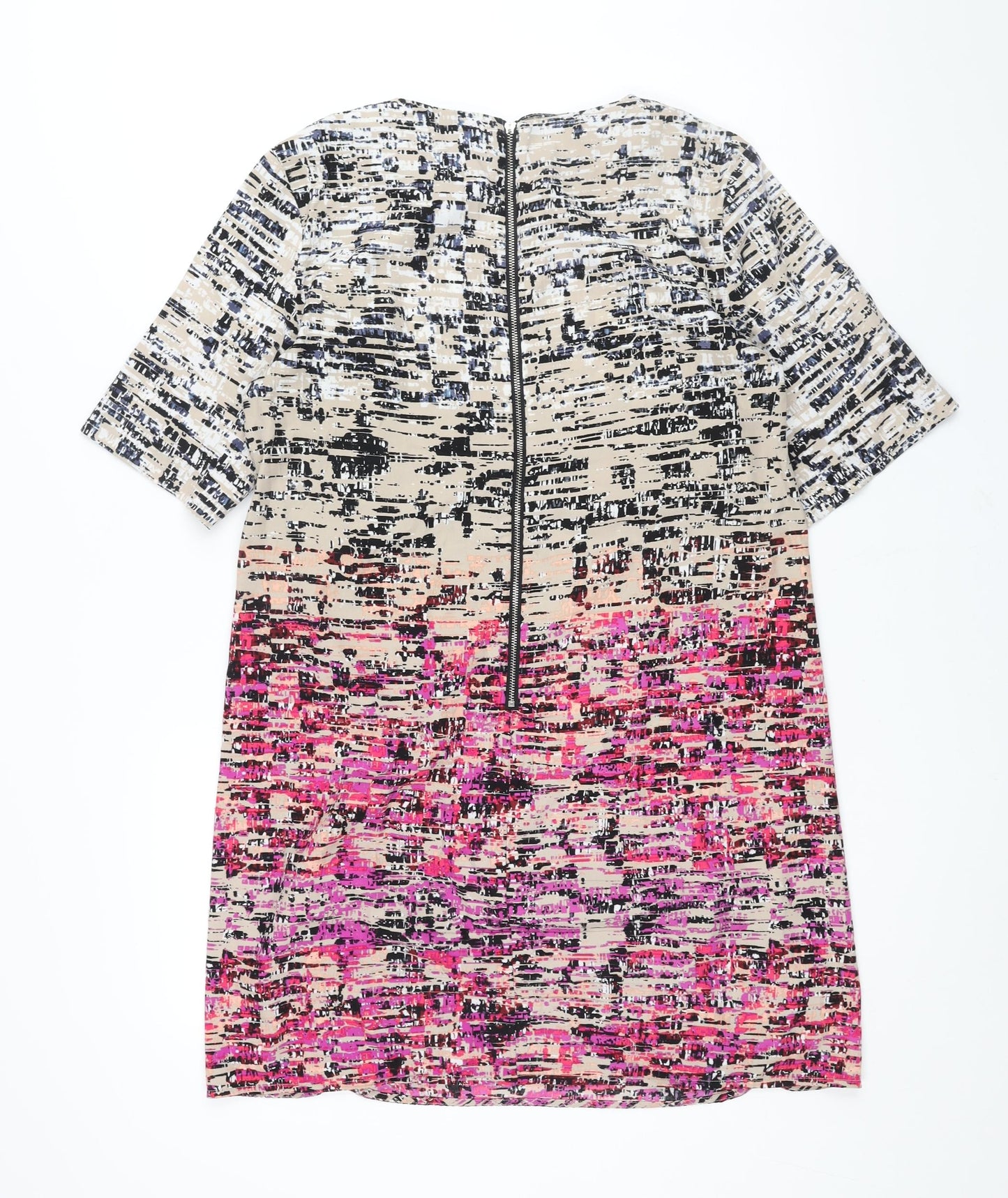 Warehouse Womens Multicoloured Geometric Polyester Shift Size 12 Round Neck Zip