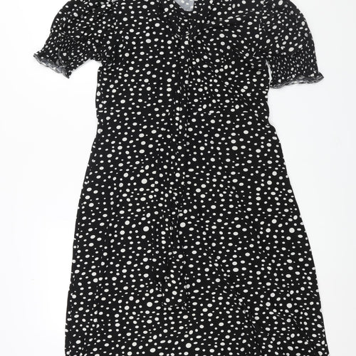 QED London Womens Black Geometric Polyester Shift Size M Round Neck Pullover - Tie Detail Spotted