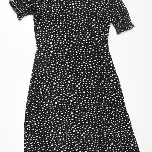 QED London Womens Black Geometric Polyester Shift Size M Round Neck Pullover - Tie Detail Spotted