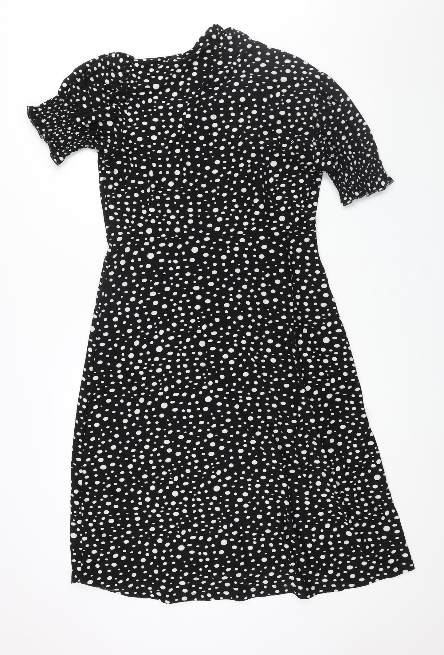 QED London Womens Black Geometric Polyester Shift Size M Round Neck Pullover - Tie Detail Spotted