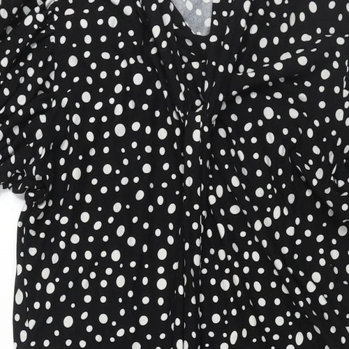 QED London Womens Black Geometric Polyester Shift Size M Round Neck Pullover - Tie Detail Spotted