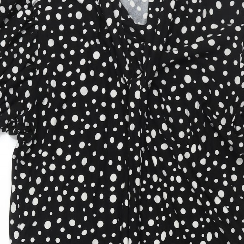 QED London Womens Black Geometric Polyester Shift Size M Round Neck Pullover - Tie Detail Spotted