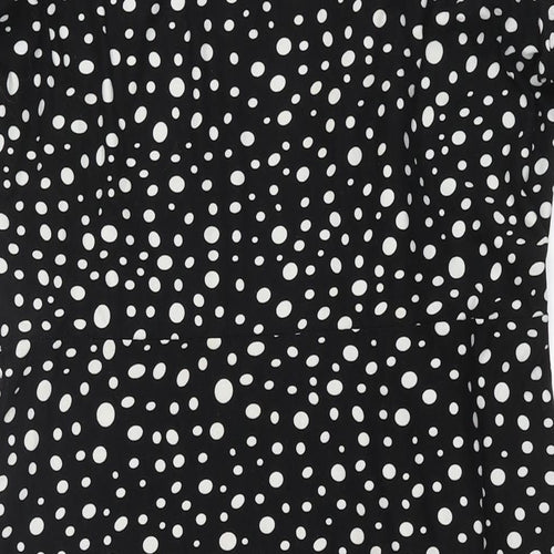 QED London Womens Black Geometric Polyester Shift Size M Round Neck Pullover - Tie Detail Spotted