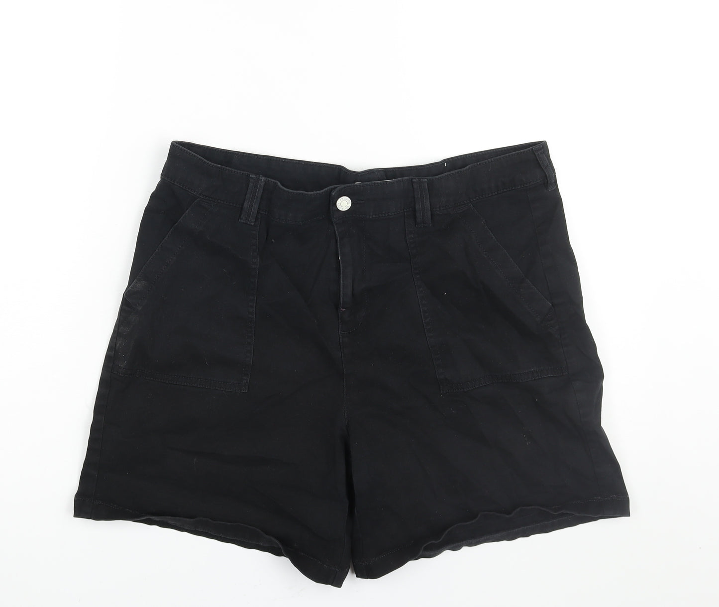 F&F Womens Black Cotton Basic Shorts Size 16 L6 in Regular Zip