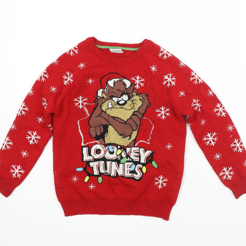 Looney Tunes Boys Red Mock Neck Acrylic Pullover Jumper Size 4-5 Years Pullover - Tasmanian Devil Looney Tunes Christmas