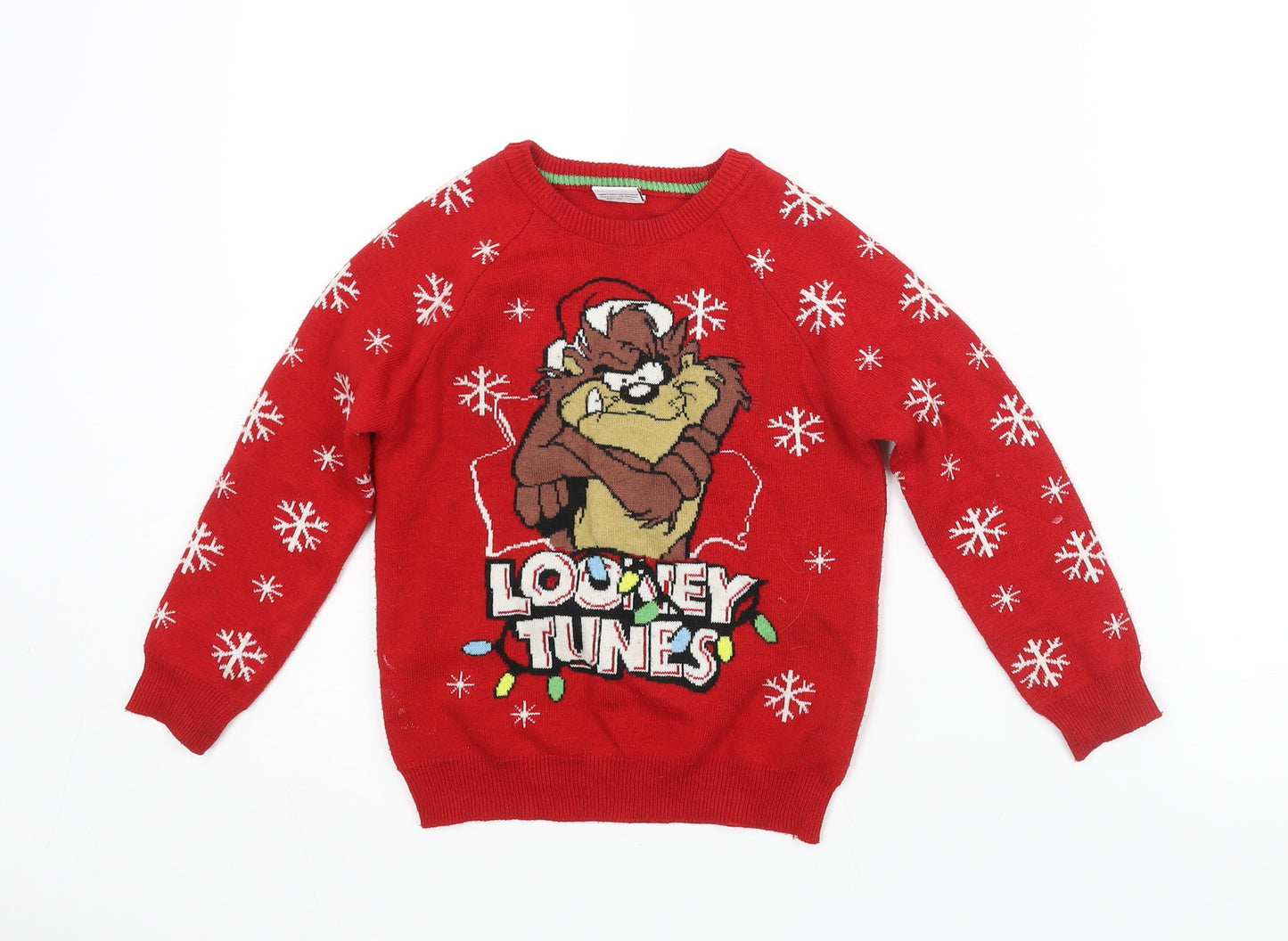 Looney Tunes Boys Red Mock Neck Acrylic Pullover Jumper Size 4-5 Years Pullover - Tasmanian Devil Looney Tunes Christmas