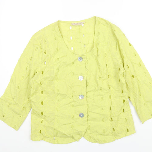 Adini Womens Green Geometric Jacket Size L Button - Embroidered Cut Out