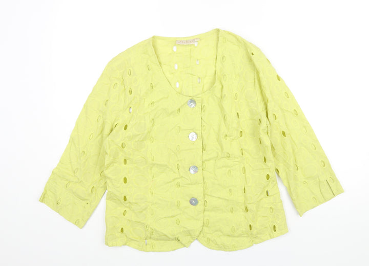 Adini Womens Green Geometric Jacket Size L Button - Embroidered Cut Out