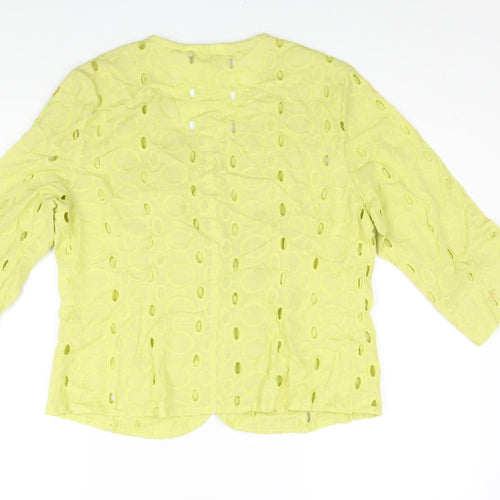 Adini Womens Green Geometric Jacket Size L Button - Embroidered Cut Out