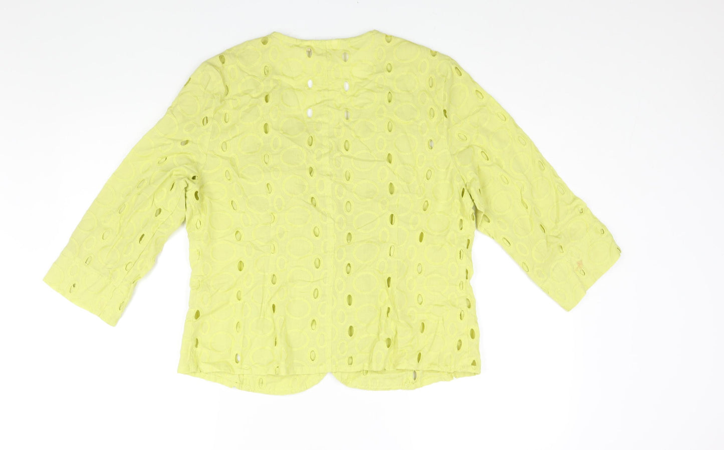 Adini Womens Green Geometric Jacket Size L Button - Embroidered Cut Out