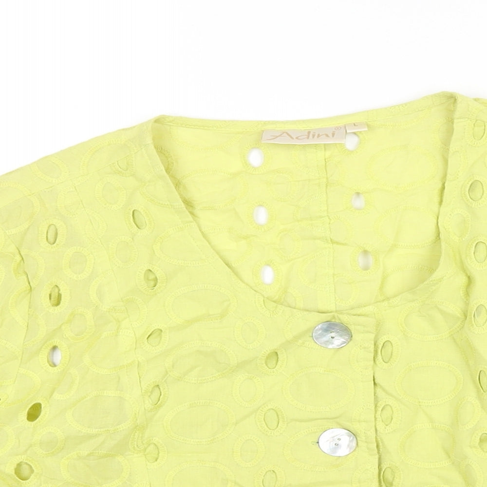 Adini Womens Green Geometric Jacket Size L Button - Embroidered Cut Out