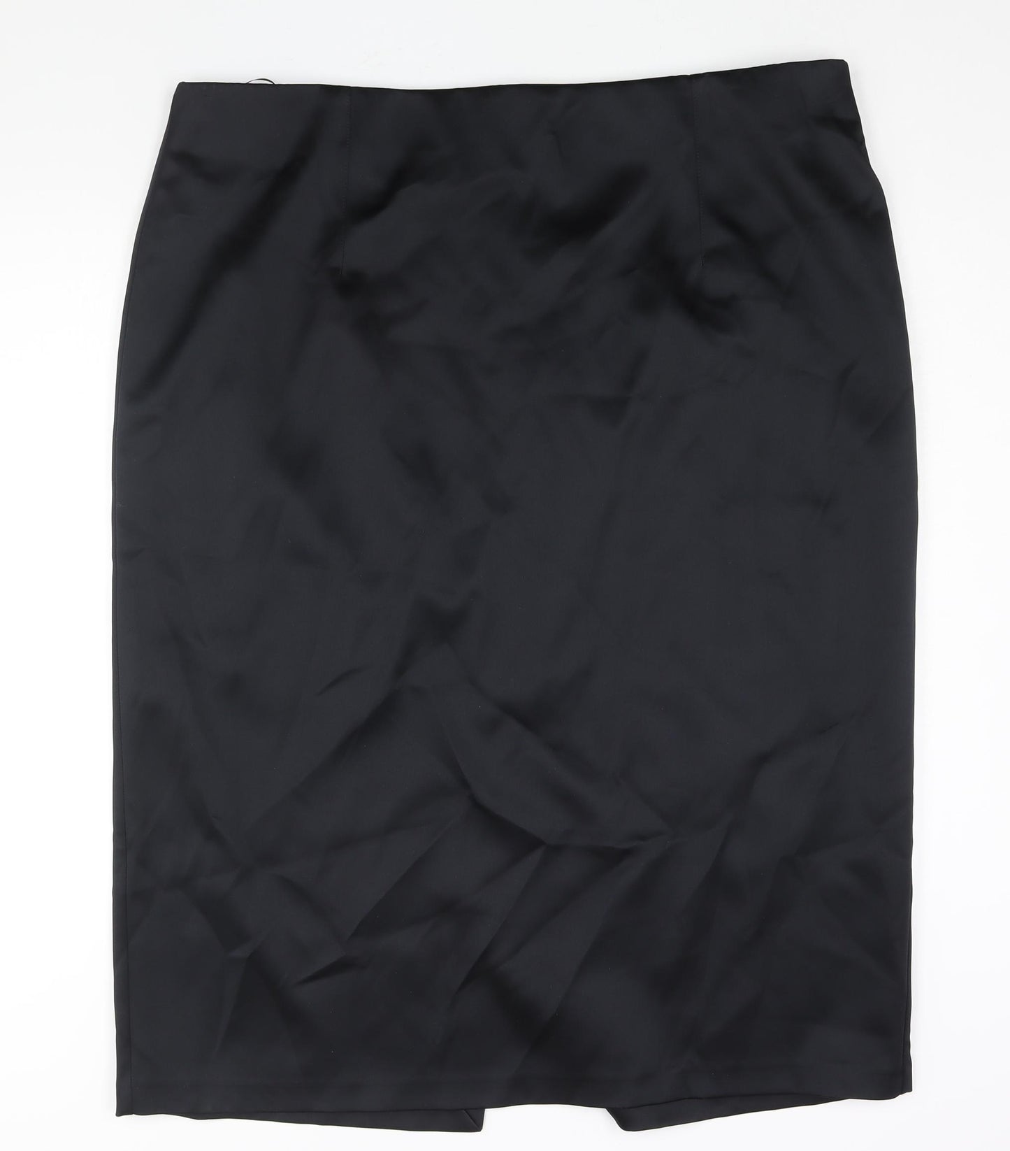 Marks and Spencer Womens Black Polyester Straight & Pencil Skirt Size 24 Zip - Vented