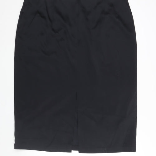Marks and Spencer Womens Black Polyester Straight & Pencil Skirt Size 24 Zip - Vented