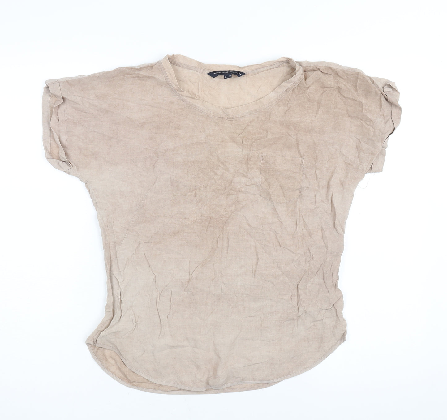 French Connection Womens Brown Viscose Basic Blouse Size 8 Round Neck