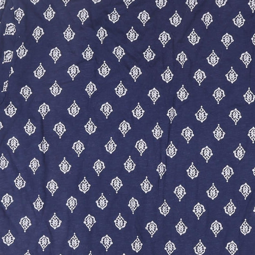 Linea Womens Blue Geometric Cotton Basic T-Shirt Size L V-Neck