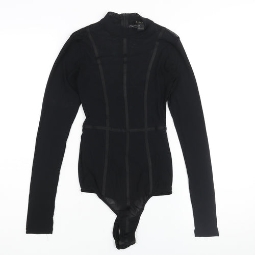Revamped Womens Black Polyester Bodysuit One-Piece Size L Zip - Semi Sheer