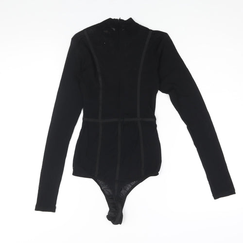 Revamped Womens Black Polyester Bodysuit One-Piece Size L Zip - Semi Sheer