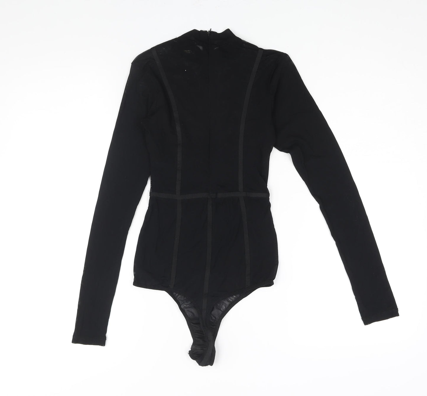 Revamped Womens Black Polyester Bodysuit One-Piece Size L Zip - Semi Sheer