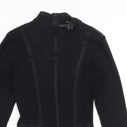 Revamped Womens Black Polyester Bodysuit One-Piece Size L Zip - Semi Sheer