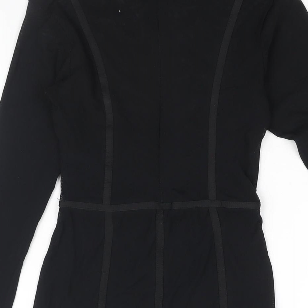 Revamped Womens Black Polyester Bodysuit One-Piece Size L Zip - Semi Sheer