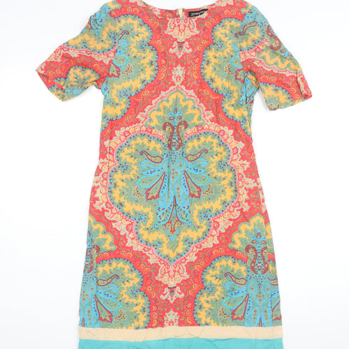 Warehouse Womens Multicoloured Geometric Silk Shift Size 8 Round Neck Zip