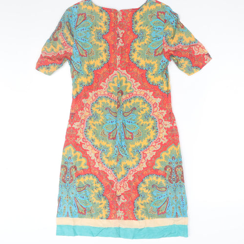 Warehouse Womens Multicoloured Geometric Silk Shift Size 8 Round Neck Zip