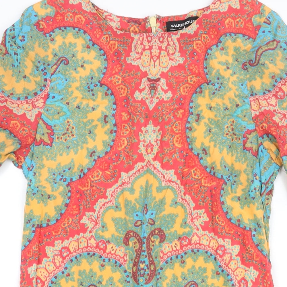 Warehouse Womens Multicoloured Geometric Silk Shift Size 8 Round Neck Zip