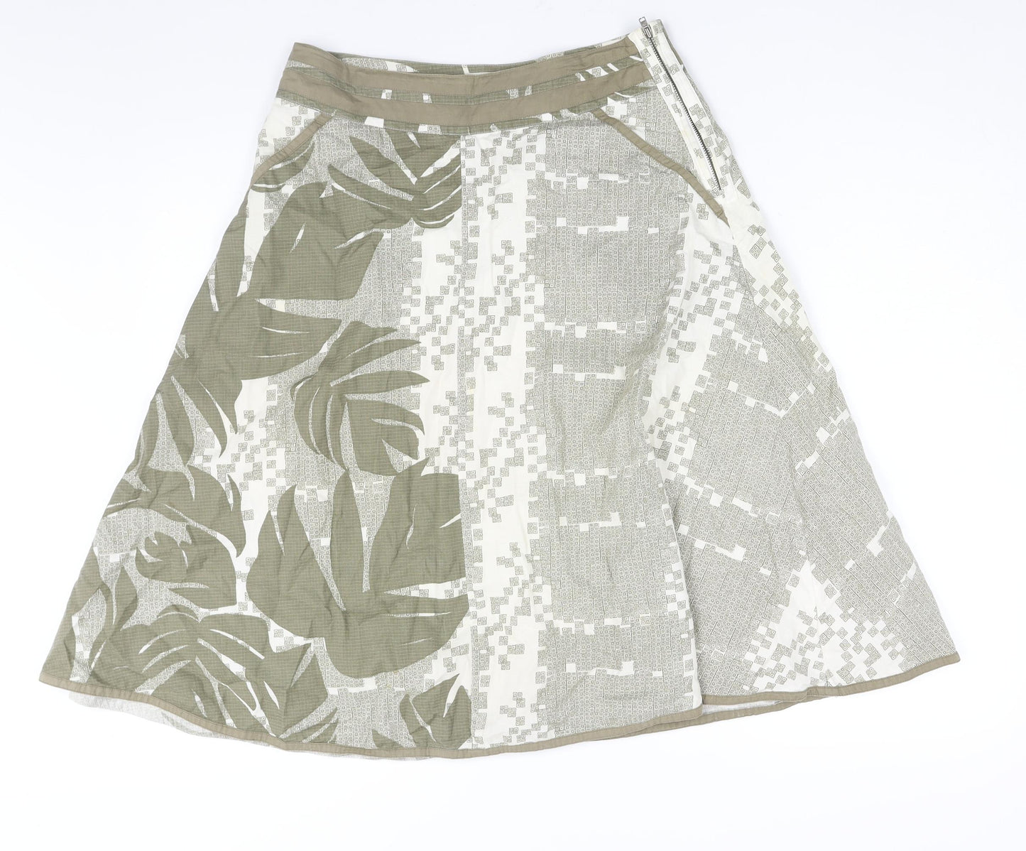 Fat Face Womens Green Geometric Cotton A-Line Skirt Size 8 Zip - Leaf Print