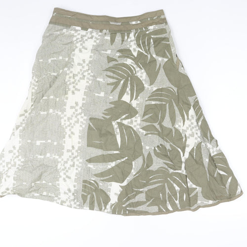 Fat Face Womens Green Geometric Cotton A-Line Skirt Size 8 Zip - Leaf Print