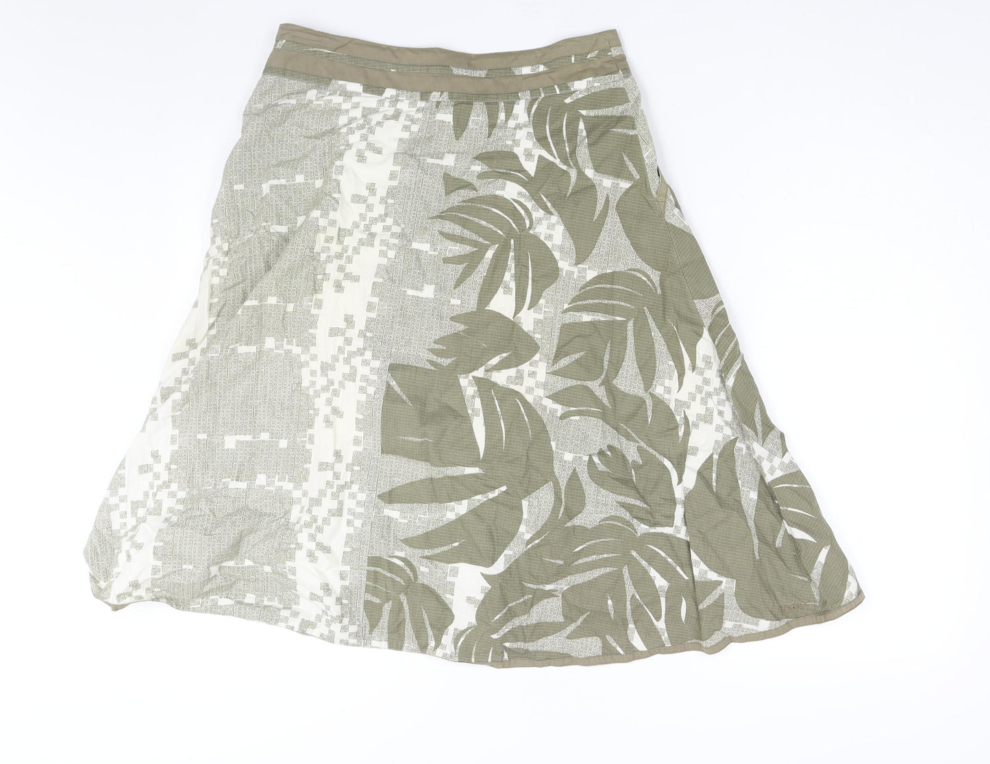 Fat Face Womens Green Geometric Cotton A-Line Skirt Size 8 Zip - Leaf Print