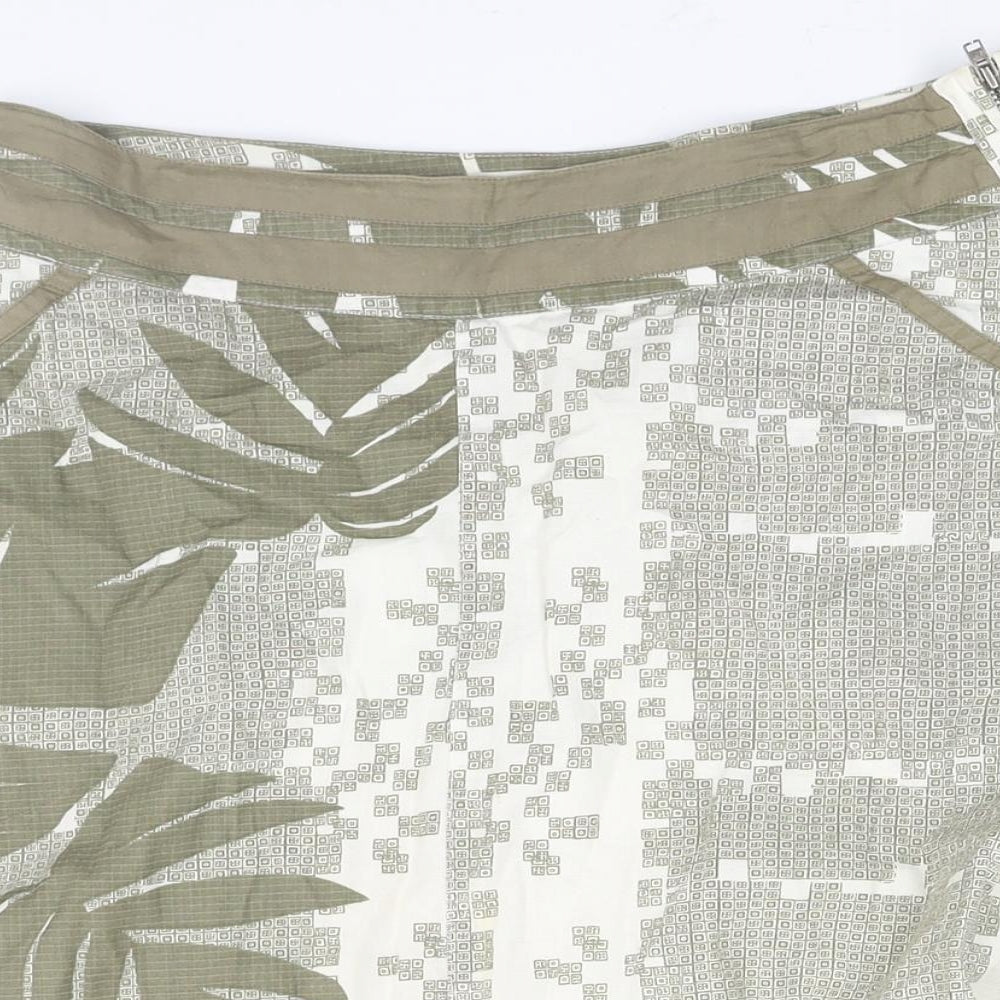 Fat Face Womens Green Geometric Cotton A-Line Skirt Size 8 Zip - Leaf Print