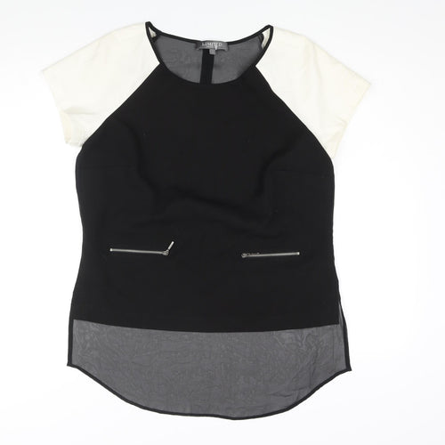 Limited Collection Womens Black Polyester Basic Blouse Size 12 Round Neck - Semi Sheer Back Zip