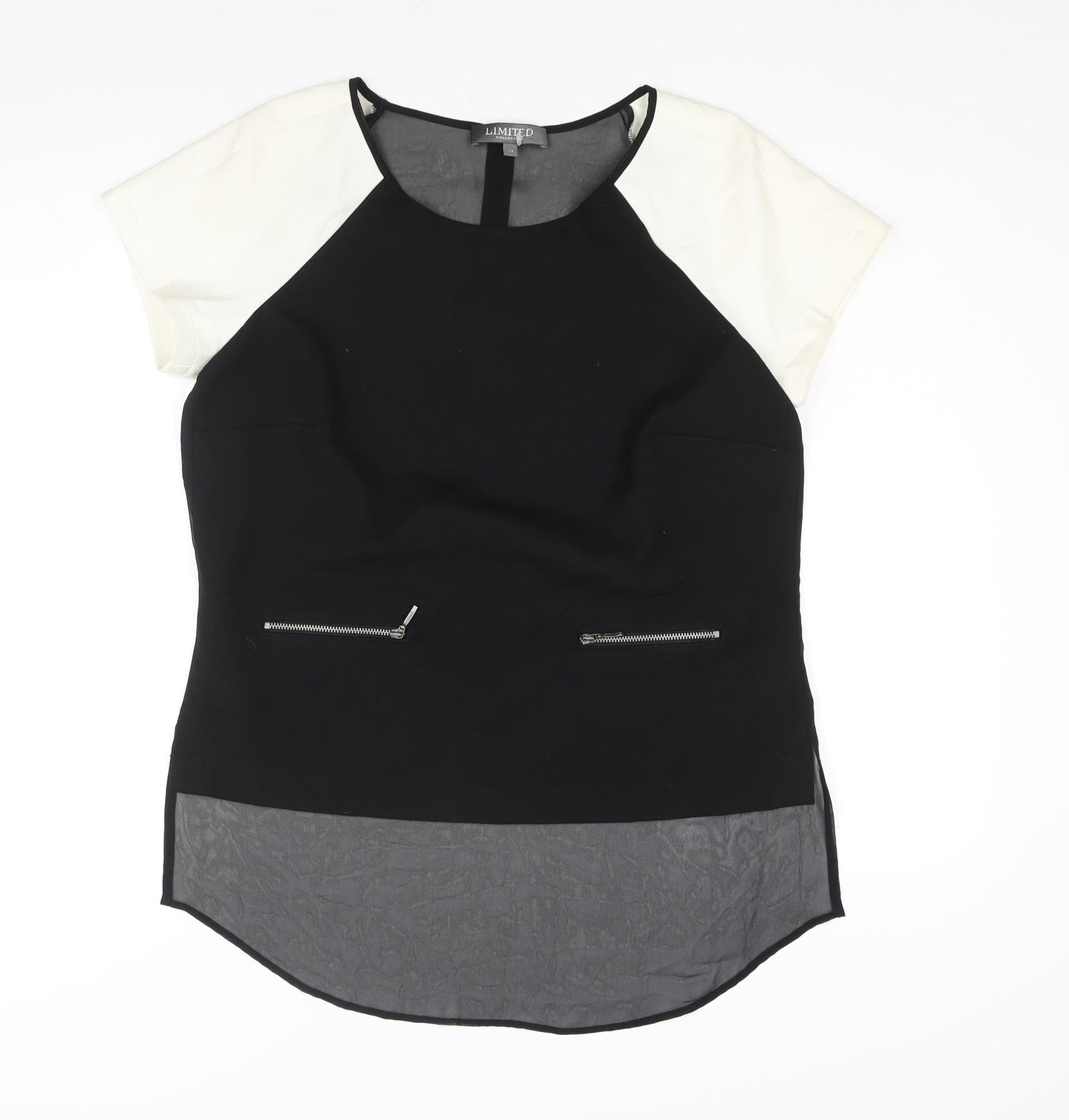 Limited Collection Womens Black Polyester Basic Blouse Size 12 Round Neck - Semi Sheer Back Zip