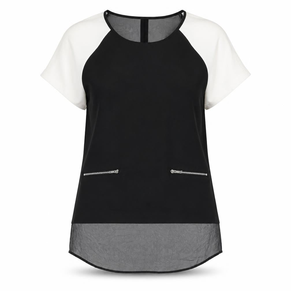 Front view of Limited Collection women’s black polyester basic blouse, size UK 12, round neck - semi sheer back zip