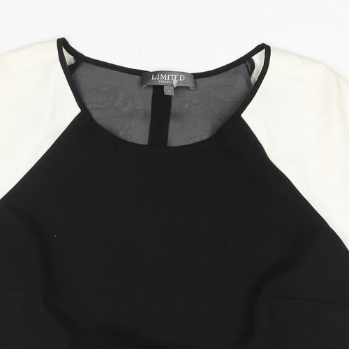 Limited Collection Womens Black Polyester Basic Blouse Size 12 Round Neck - Semi Sheer Back Zip