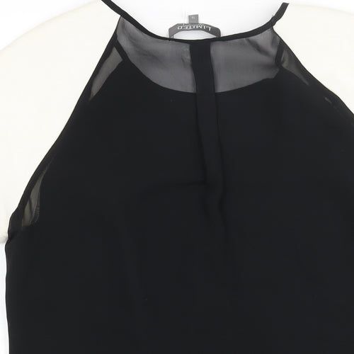 Limited Collection Womens Black Polyester Basic Blouse Size 12 Round Neck - Semi Sheer Back Zip