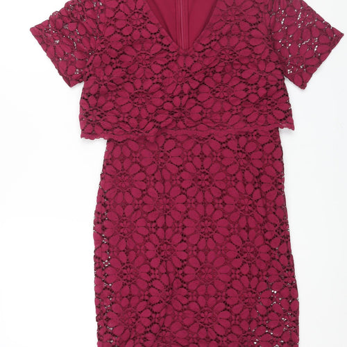 JD Williams Womens Purple Polyester Shift Size 10 V-Neck Zip