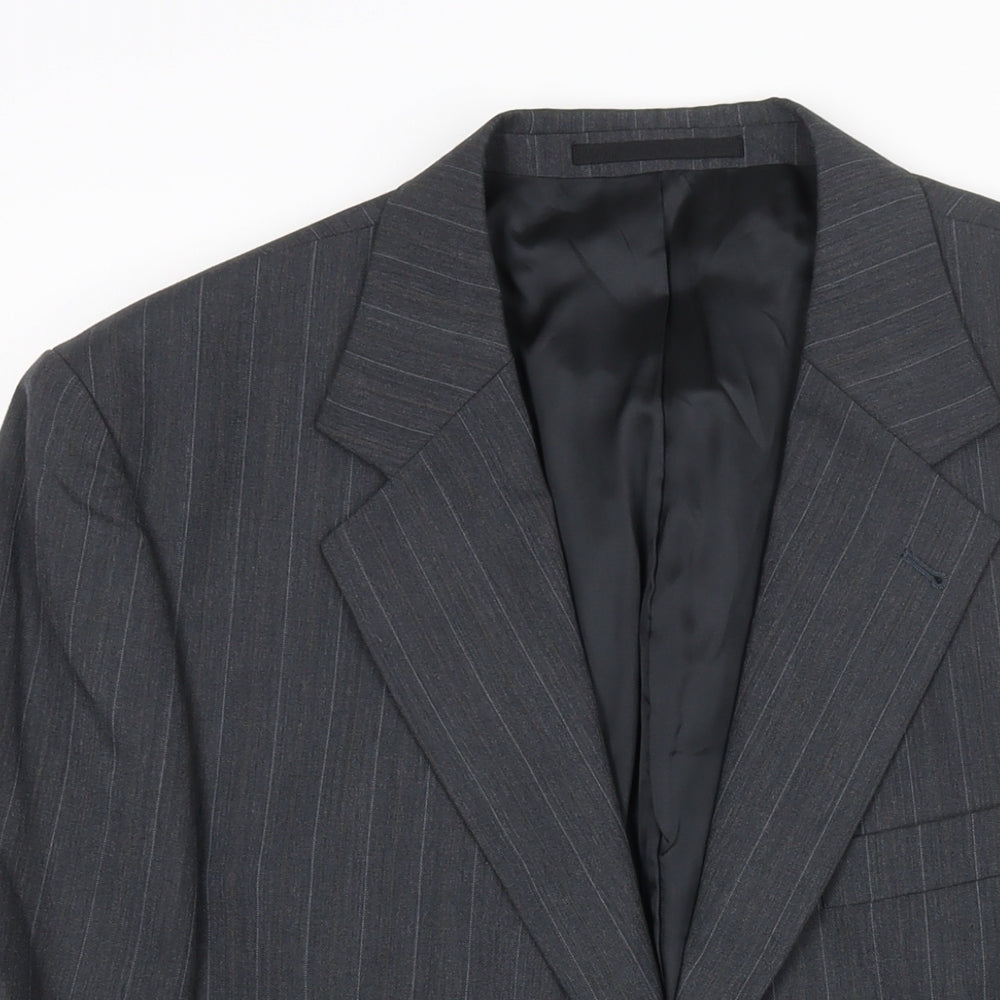 Brook Taverner Mens Grey Striped Polyester Jacket Suit Jacket Size 42 Regular