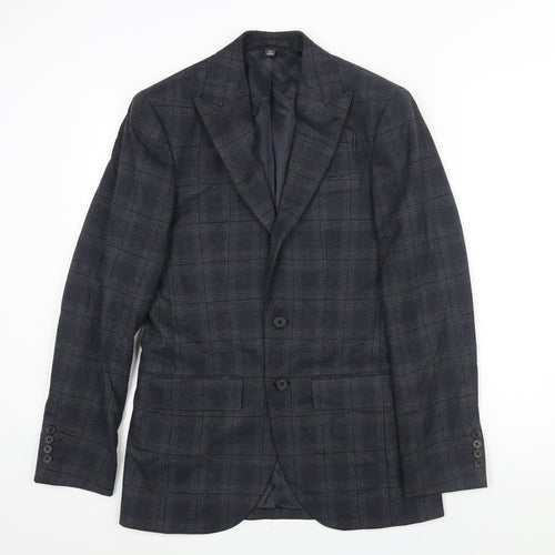 Marks and Spencer Mens Blue Check Polyester Jacket Suit Jacket Size 34 Regular