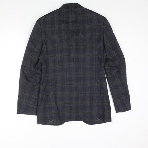 Marks and Spencer Mens Blue Check Polyester Jacket Suit Jacket Size 34 Regular