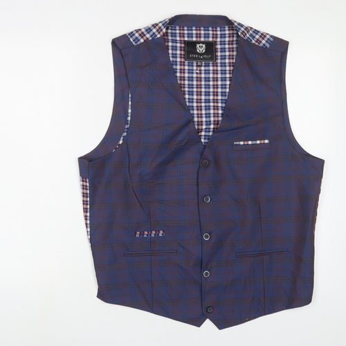 Steal & Jelly Mens Blue Plaid Polyester Jacket Suit Waistcoat Size 2XL Regular