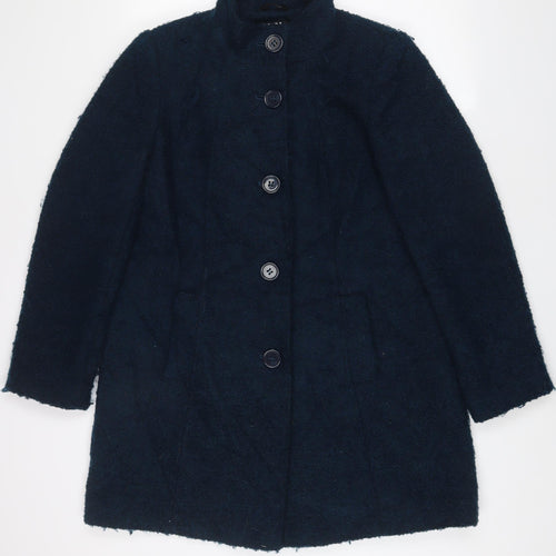 Debenhams Womens Blue Overcoat Coat Size 12 Button - Pockets