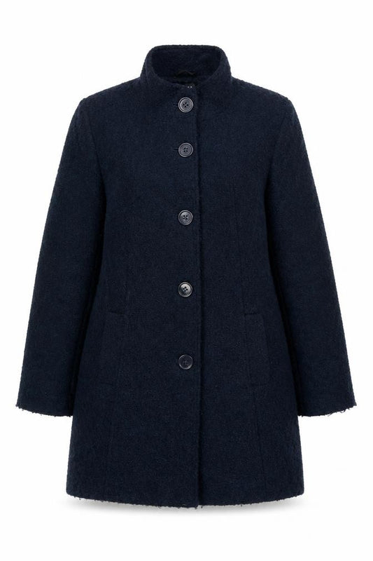 Front view of Debenhams women’s blue overcoat coat, size UK 12, button - pockets