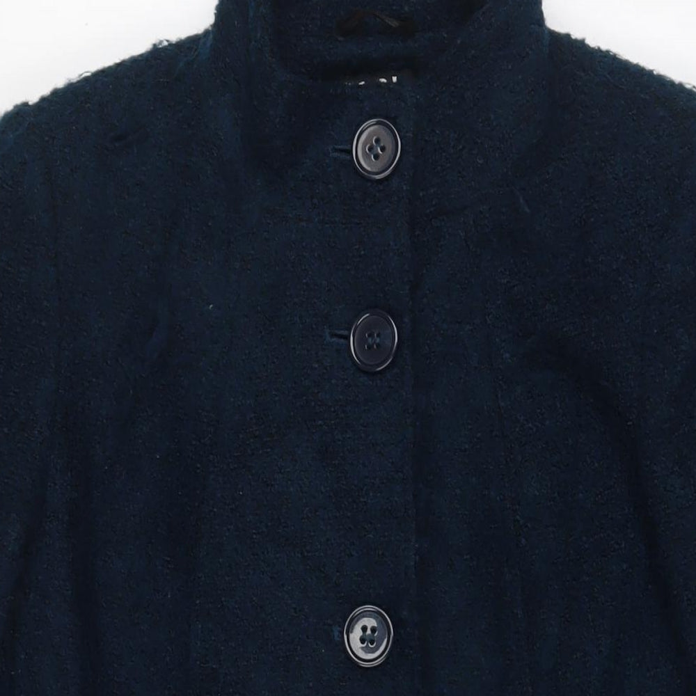 Debenhams Womens Blue Overcoat Coat Size 12 Button - Pockets