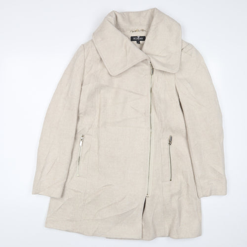 Roman Womens Beige Overcoat Coat Size 12 Zip - Zip Pockets