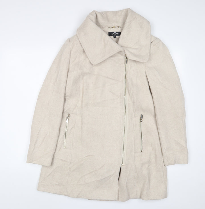Roman Womens Beige Overcoat Coat Size 12 Zip - Zip Pockets