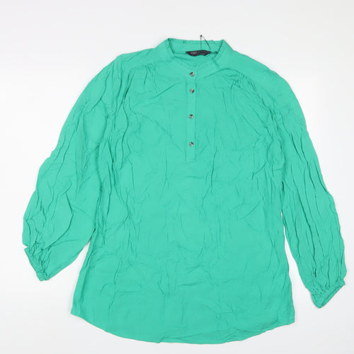 Marks and Spencer Womens Green Viscose Basic Blouse Size 10 V-Neck - Pleated