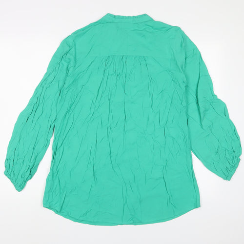 Marks and Spencer Womens Green Viscose Basic Blouse Size 10 V-Neck - Pleated